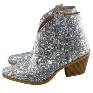 Western Cowboy Ankle Rhinestone Sparkly Boot Zip Up Pointed Toe Size 7M
